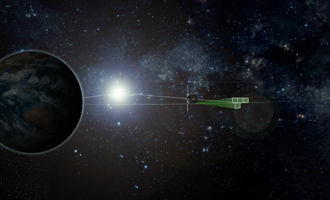 An artist’s rendering of the OSIRIS-REx spacecraft’s survey pattern during its Earth-Trojan asteroid search . The search occurs Feb. 9-20 as the spacecraft transits the Earth’s L4 Lagrangian region. An artist’s rendering of the OSIRIS-REx spacecraft’s survey pattern during its Earth-Trojan asteroid search . The search occurs Feb. 9-20 as the spacecraft transits the Earth’s L4 Lagrangian region.